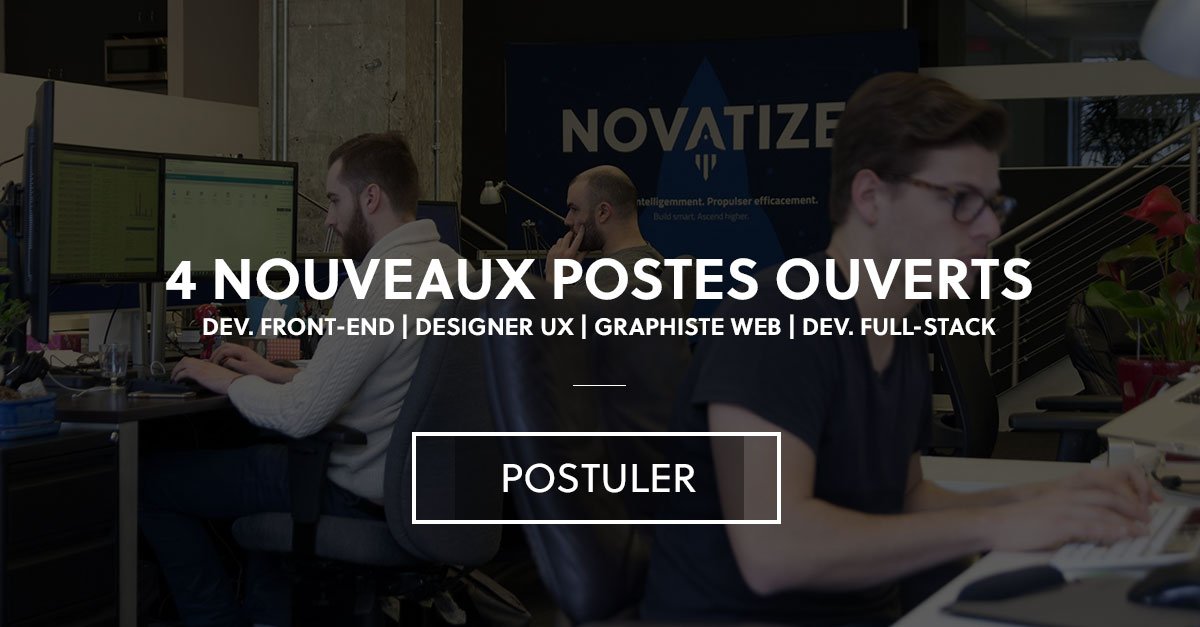 4 Nouveaux Postes Ouverts chez <a href="/Novatize/">Novatize</a> Pour postuler, par ici : bit.ly/novatize-jobs #SpecialistesEcommerce #st-roch #Emploi #jobillico