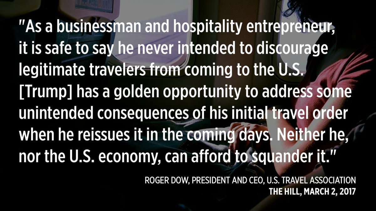 USTravel's tweet photo. New EO should make it clear that the U.S. welcomes int'l travelers. Travel is critical to economy, jobs &amp; diplomacy. https://t.co/yU4WQ2OJL9 https://t.co/l6C7nHVB51