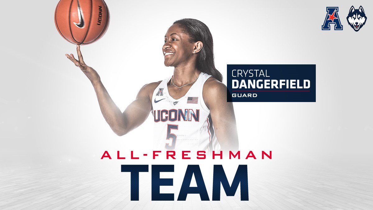 UConnWBB's tweet photo. Great things come in small packages! Crystal Dangerfield claims a spot on the 2016-17 @American_WBB All-Freshman Team! #AndCounting https://t.co/pIzYKAFCgJ