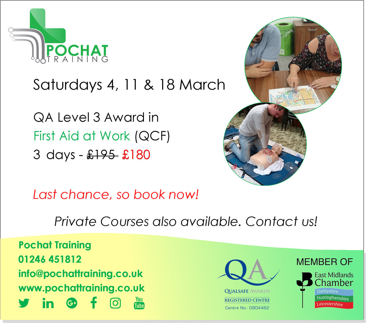 PochatTraining's tweet photo. Special offer on #FirstAid at Work!

https://t.co/4JmwOTNXtK

#lovemids #ThinkDerby #DerbyshireHour #uksopro #flockbn #Chesterfield #Derby https://t.co/8Jluc8sutv