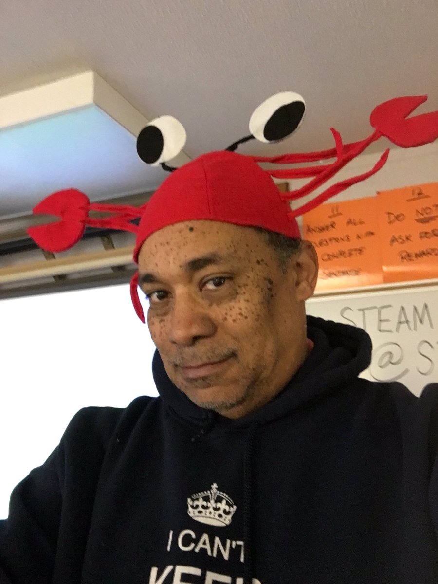 STEAM_HillDW's tweet photo. It's hat day and Crazy Mr Hill brings out hat collection. #ReadAcrossAmerica #CameronESSTEAM https://t.co/fll8CAuWxj