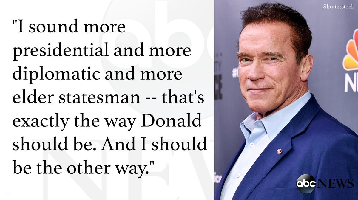 ABC's tweet image. Arnold Schwarzenegger reflects on Twitter feud with President Trump: "I sound more presidential and more diplomatic" abcn.ws/2lxsPCF