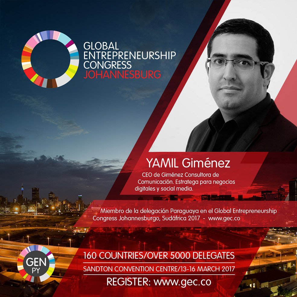 GENParaguay's tweet photo. Yamil Omar, CEO de Gimenez, Especialista en Social Media & E-Commerce, nos acompaña hasta el #GEC2017 #FACpy https://t.co/Oh7ogHVmMh