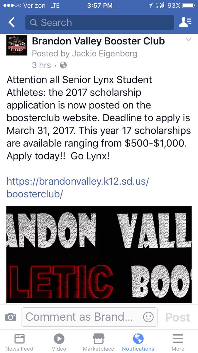 Attention Senior BVHS student athletes!  Applications now available for the Booster Club Scholarships! Due March 31.
brandonvalley.k12.sd.us/boosterclub/