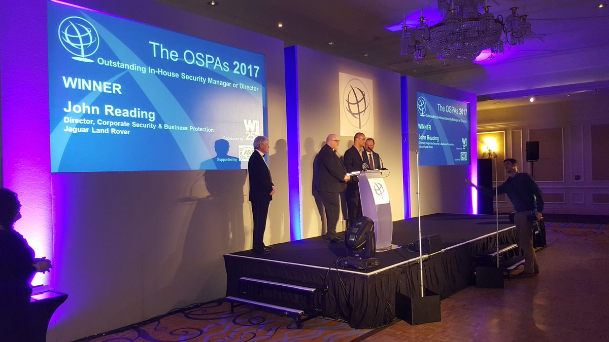 GMSGroupUK's tweet photo. Congratulations to JLR's John Reading for winning the award for "In House Security Manager" at the 2017 OSPA's. @JaguarUK @LandRover_UK https://t.co/QDqNyF5KYu