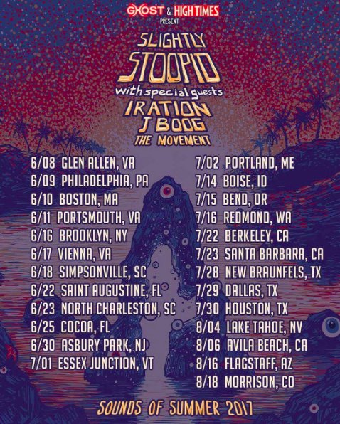 DATES ANNOUNCED!!! <a href="/SlightlyStoopid/">Slightly Stoopid</a> Sounds Of Summer 2017 
with special Guests <a href="/Iration/">Iration</a> <a href="/jboogiejustin/">J Boogie</a> and <a href="/TheMovement/">The Movement</a>