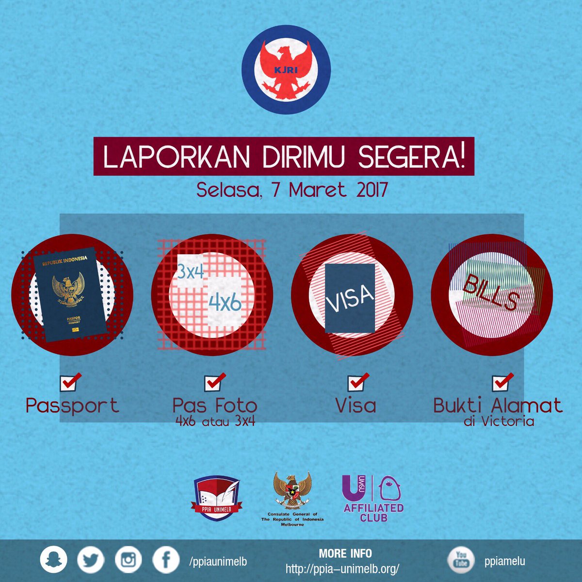 Laporkan dirimu kepada Konsulat Jenderal RI Melbourne pada tanggal 7 Maret 2017 di acara SEMPAK! For more info, check out our fb page/ insta