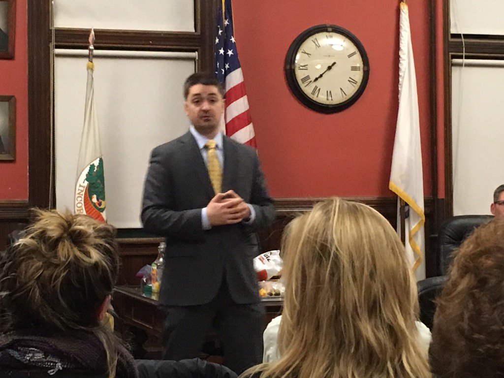 Boston City Counicilor <a href="/joshzakim/">Josh Zakim</a> talking about the Boston Trust act to  <a href="/BelmontDemsMA/">Belmont Democrats</a> at tonight's meeting.