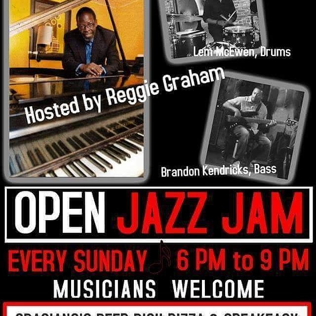 Every other Sunday. No cover 6to9 full Menu &amp; bar. #graciano #deepdishpizz #speakeasy #sacpizza #sacramentopizza #jazzjamsession #jazzjam