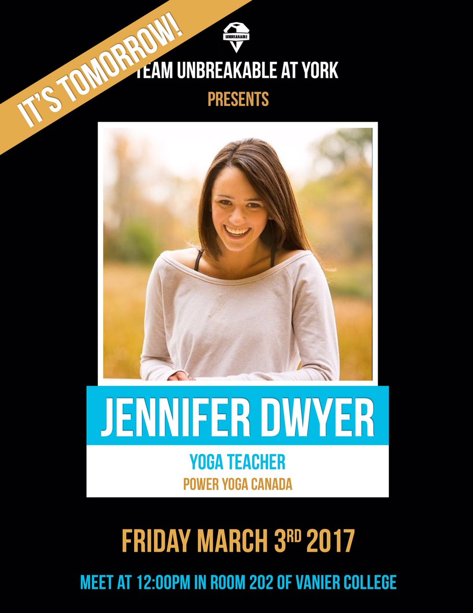 unbreakableYU's tweet photo. ☀️ YOGA WITH JENN ☀️
Join us for an energizing power flow yoga class with @jenniferdwyer TOMORROW at noon. 🙌🏻 Everyone is welcome! 
#YorkU https://t.co/vKj9K18gMY