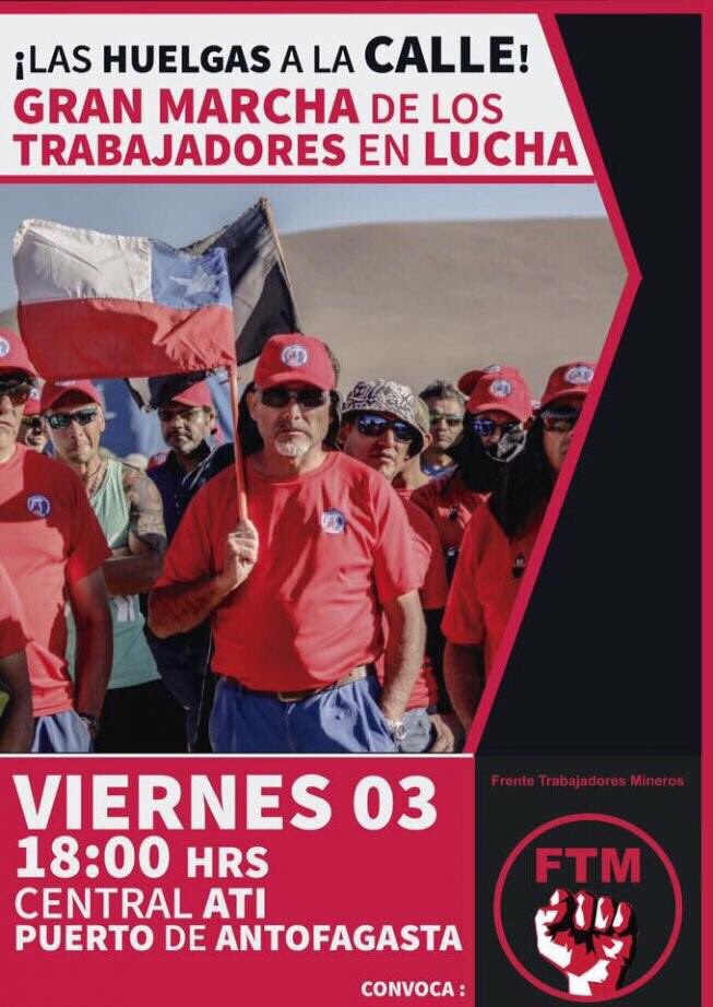 Sind3Molyb's tweet photo. Este #viernes 3 #marcha en #Antofagasta en apoyo de Sindicatos en huelga #Molyb y #Escondida @soyantofagasta @estrella_antofa @AntofagastaTV https://t.co/7Glumxf6rW
