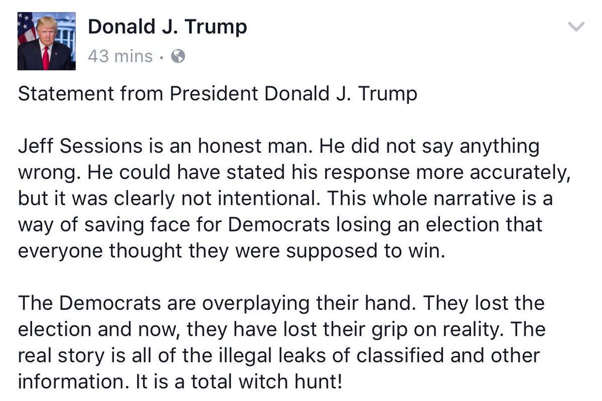 EricSpracklen's tweet image. Donald Trump's official statement on Jeff Sessions. Please RETWEET this so more people can see this than the main stream news shows tonight!