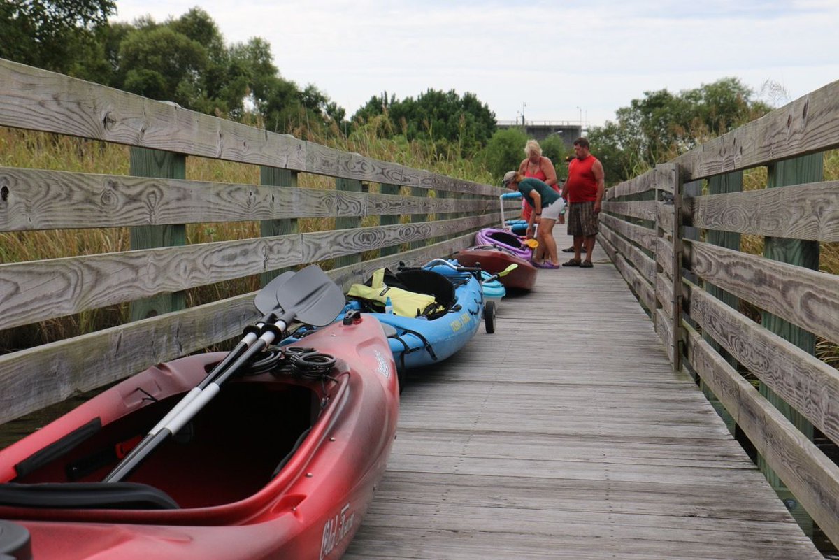 If you don't mind a bit of walk, we've got a great a kayak/canoe launch on site. Call 910-938-6456 with questions.