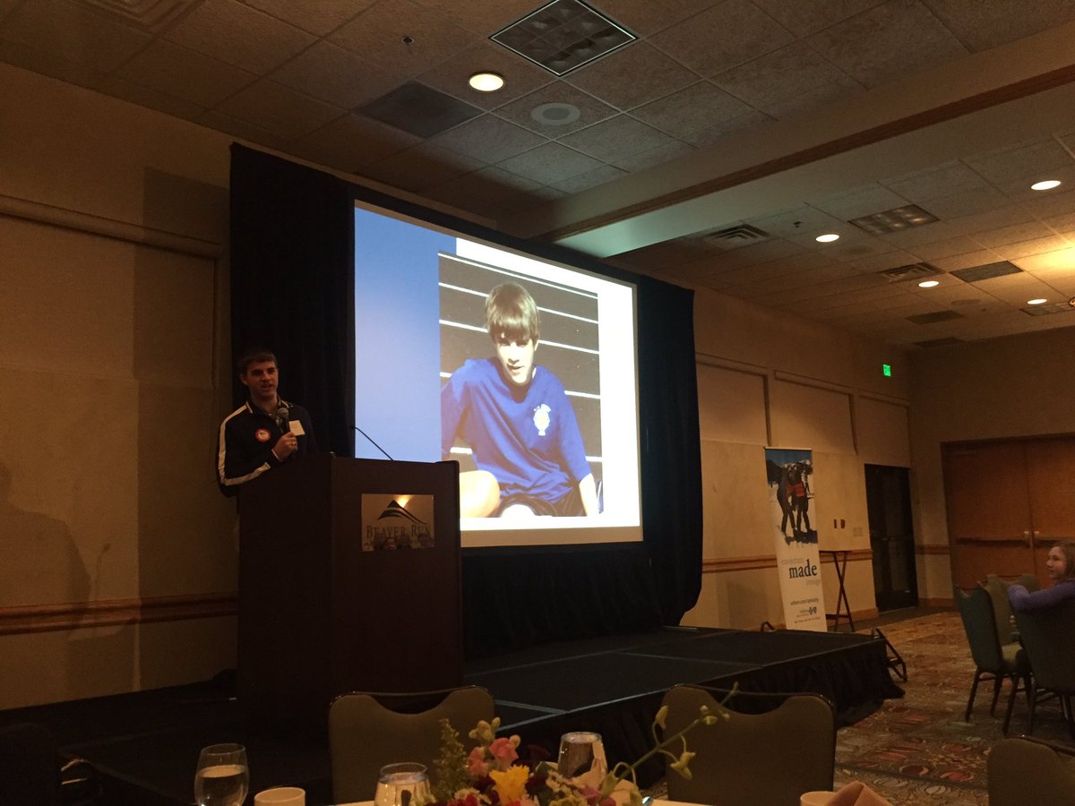 USABA's tweet photo. Excited to have @USMGoalball's @simpson_matt at #USABASki in Breckenridge speaking to @AnthemInc employees tonight! https://t.co/C6nYj2QE8u