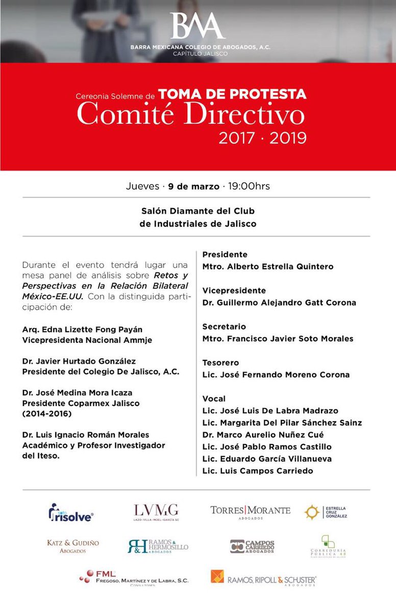 Todos cordialmente invitados a la Ceremonia de Toma de Protesta del nuevo Comité Directivo y a un estupendo panel sobre relación Méx - EEUU.