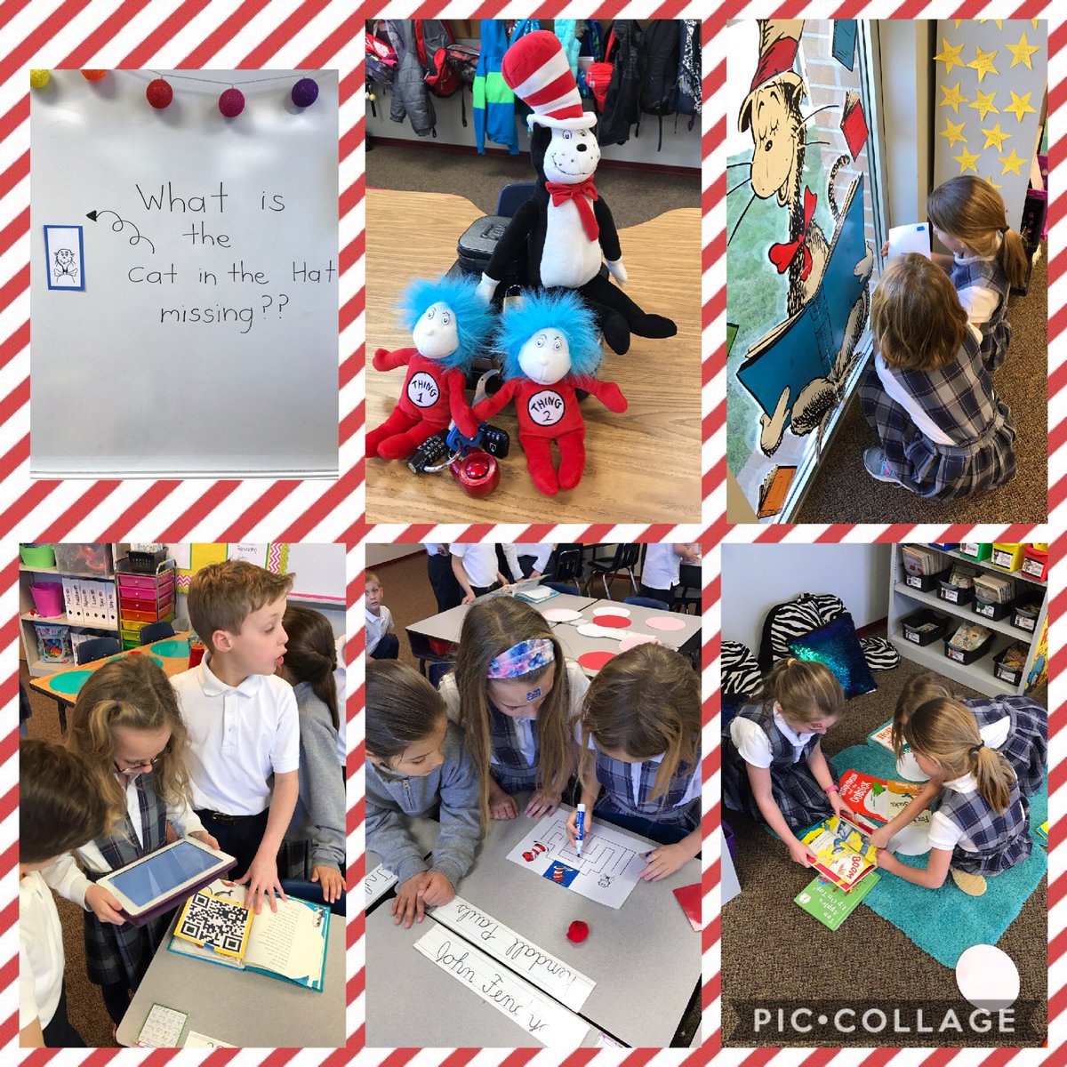 Mrs_HPlummer's tweet photo. Our first #BreakoutEDU was "SEUSS-TASTIC!" We broke out the cat's hat with 4 minutes to spare! #ReadAcrossAmerica #BrainPower 🔐🔓🐱🎩 https://t.co/caHe9VKbdc