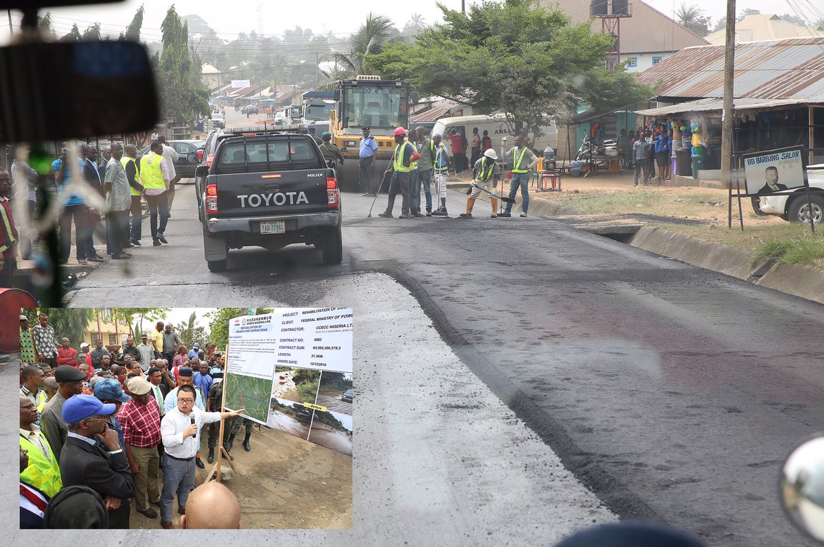 3. Cross section of the ongoing construction work on the Rehabilitation of Umuahia-Ikot Ekpene road in Abia/Akwa-Ibom States. #FasholaSSTour