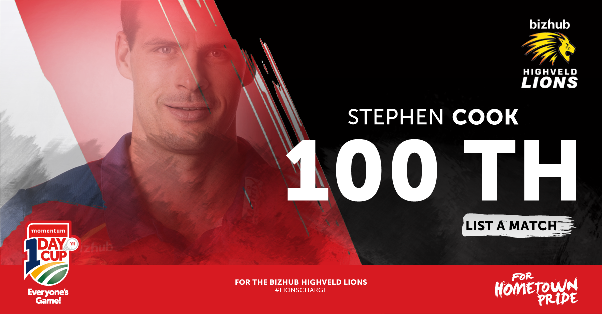 DPWorldLions's tweet photo. Congratulations to @stephen_cook91 on his 100th List A match for the bizhub Highveld Lions. #LionsCharge https://t.co/lQWT4EPafr