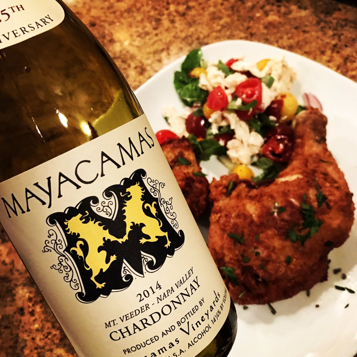 Chardonnay and Fried Chicken! Such a vibrant Chard. Tastes like lemon, pear, and great minerality. What a fine effort from Maya