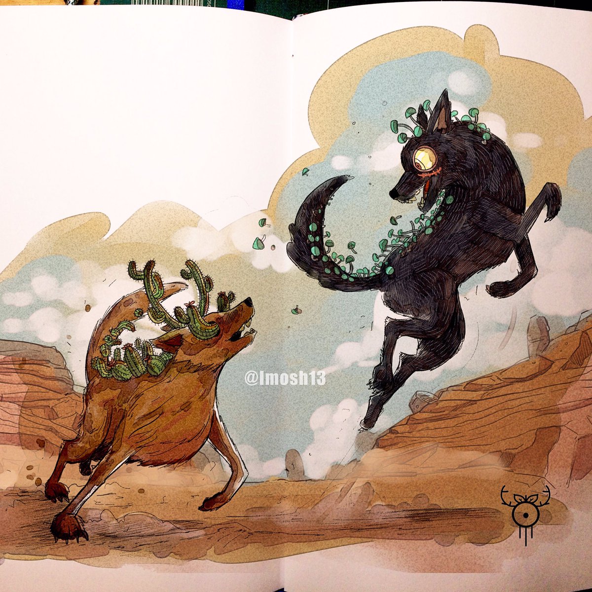 Imosh13's tweet photo. "Mushroom Wolf 🍄🐺 meets Cactus Wolf 🐺🌵".
#imosh13 #illustracion #sketchbook #wolf #art #watercor https://t.co/78SmtLI9RD
