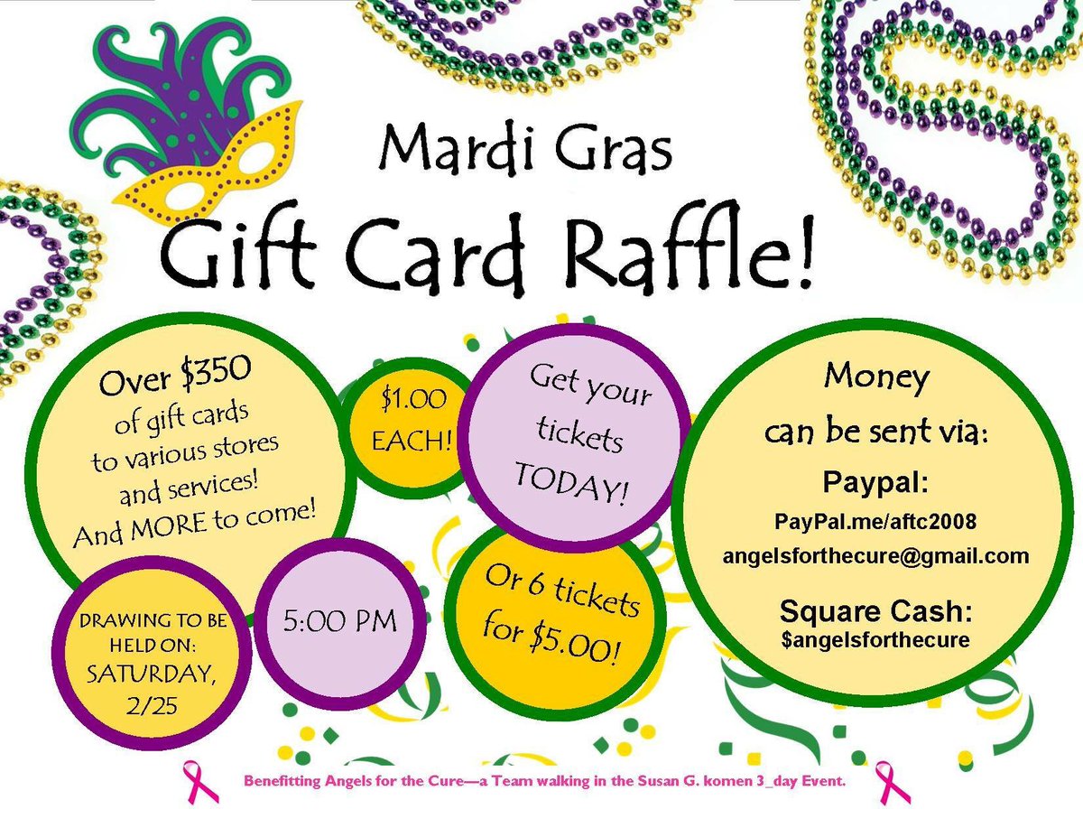 angelsforcure's tweet photo. $350 in gift card - Raffle tickets $1 ea or 6 for $5 - drawing on 2/25 https://t.co/s8EKN1lAox