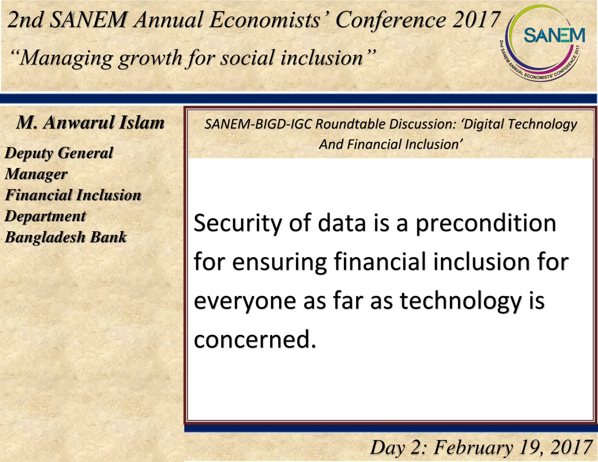 sanemnet's tweet photo. #SANEM_Conference2017 #Growth #SocialInclusion #FinancialTechnology #DigitalInclusion
@The_IGC @BIGD_BRACU https://t.co/w1KlxXJFG5