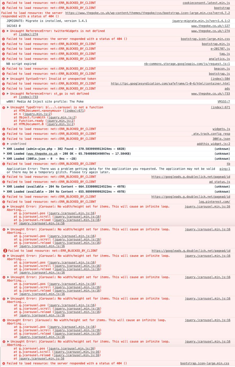 CannyCookie's tweet image. @ThePoke really need to shout at your developers. So many errors on the page it's making load times really slow. #poorcoding
