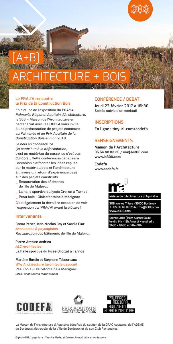 308bx's tweet photo. [RDV] 23/02 18h30 [A+B] Conf de clôture du [PRAd'A] @308bx avec le COMITE DE #DEVELOPPEMENT #FORET #BOIS #AQUITAINE https://t.co/5tHI6K4eRj https://t.co/HtD6DCAzX7