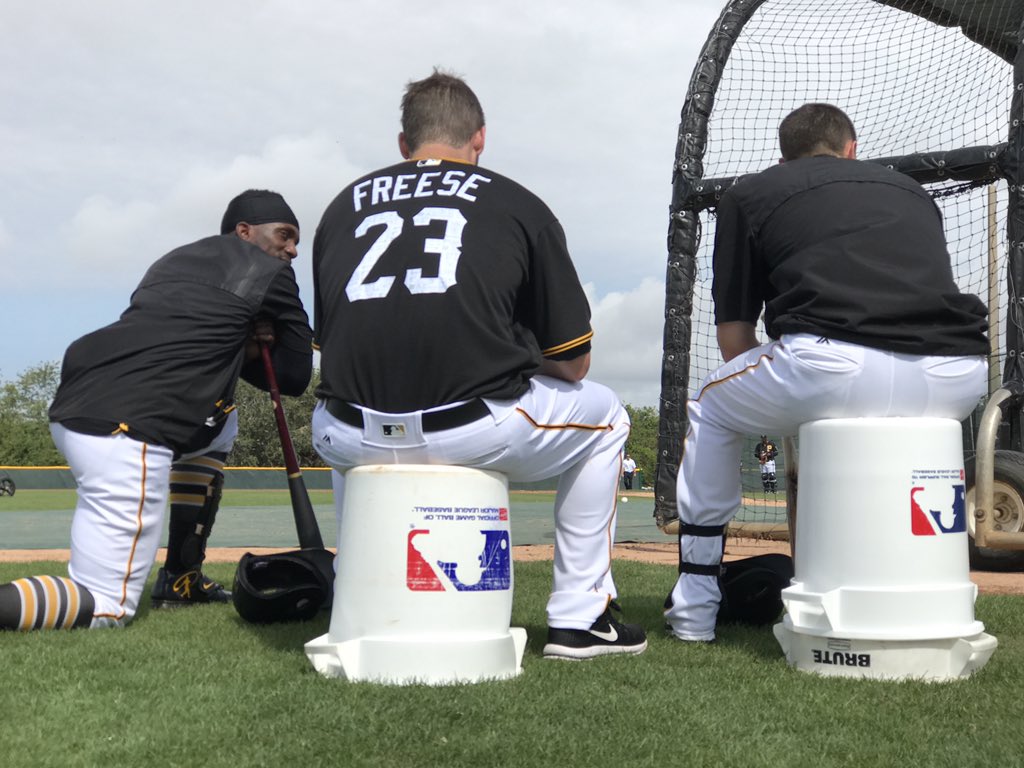 Waiting their turn in the cage. #PiratesST https://t.co/6KwH1m7c8Q