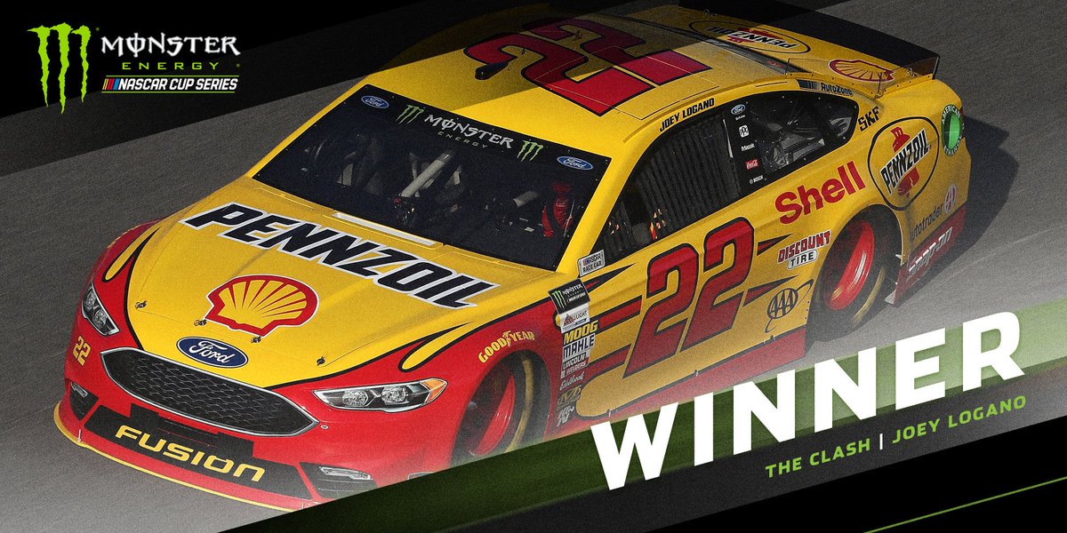 NASCAR's tweet photo. WHAT A FINISH!

Retweet to congratulate @joeylogano on his win in #TheClash! https://t.co/c4LZ4JrF2r