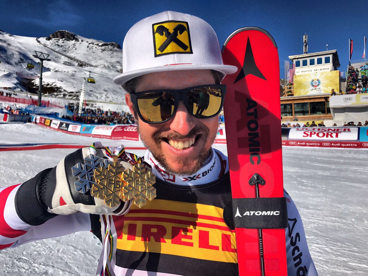 MarcelHirscher's tweet photo. 3 in a row! Speechless... 🥈🥇🥇@StMoritz2017 #89 #weareskiing #verleihtflügel #IWILL #championstrainwithtechnogym #startenstattwarten https://t.co/ZGOnp4di67