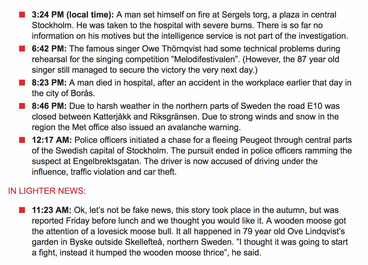 BraddJaffy's tweet image. Big Swedish newspaper lists what actually happened “last night in Sweden” — written in English so Trump can read it aftonbladet.se/nyheter/a/Vn17…