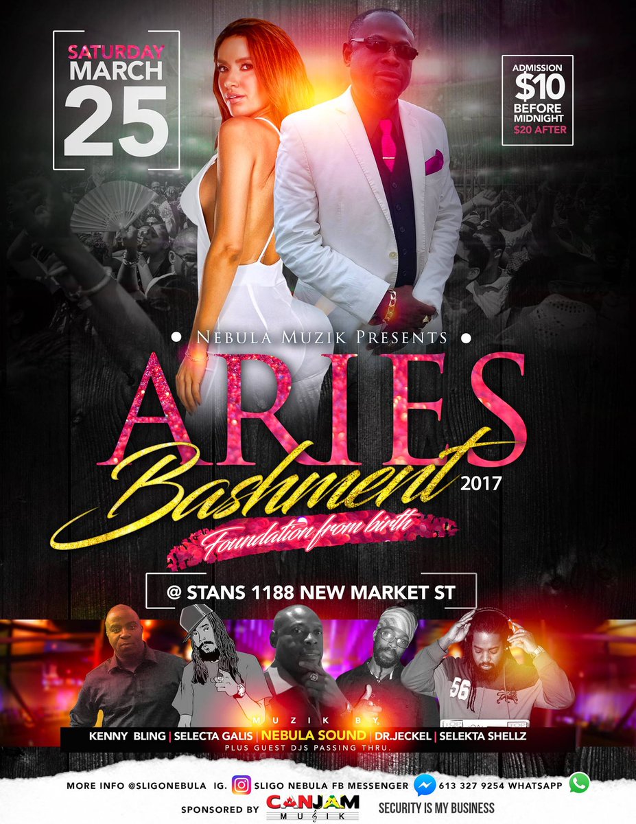 SligoNebula's tweet photo. ARIES BASHMENT 2017 SAT MARCH 25 #NEBULASOUND KENNY BLING SELECTA GALIS SELEKTA SHELLZ DR.JECKEL S/G passing thru @ stans 1188 newmarket . https://t.co/8jQ7ANKlCw