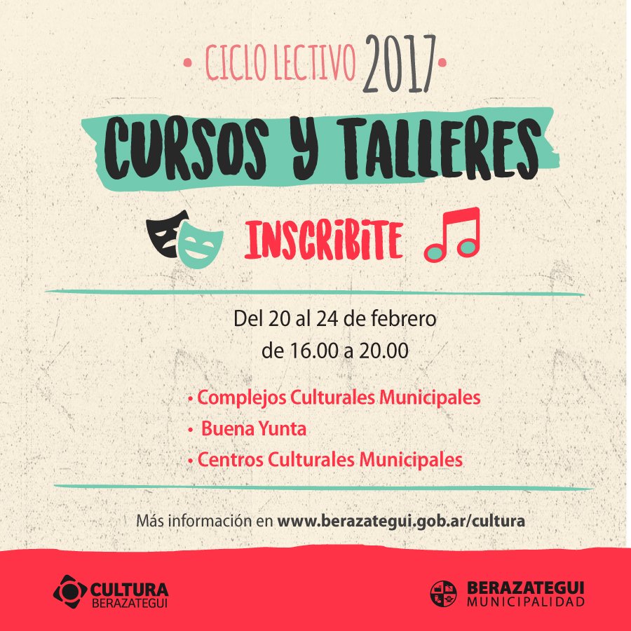 135en140's tweet photo. #Berazategui Cursos y talleres culturales @CulturaBe @MuniBerazategui @jpatriciomussi https://t.co/yjyqG8cNeJ https://t.co/HCYZcici84