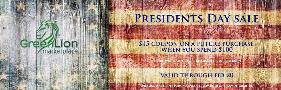 GreenLionMarket's tweet photo. $15 back on all of our eco friendly products . #PresidentsDay #ecofashion #Sustainability https://t.co/ny2DrrYVqR