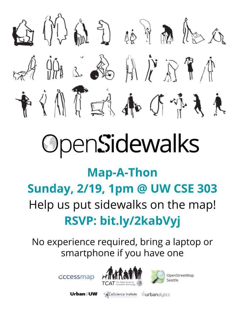 OpenSidewalks's tweet image. Today's the day! We'll be mapping @uw from 1-4 hope to see you there! If you can't make it stay tuned for follow up bit.ly/2kabVyj