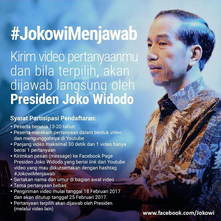 negarawanRI's tweet photo. Yuk, yg punya pertanyaan monggo buat videonya ke pak Presiden #JokowiMenjawab #IndonesiaDamai #TTSTegas https://t.co/FdIddSTHPh
