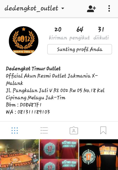 Ayo buat kalian yang punya IG di follow nih akun resmi outlet jakmania x-malank, yang mau maen langsung ke TKP juga boleh silahkan. 😊
