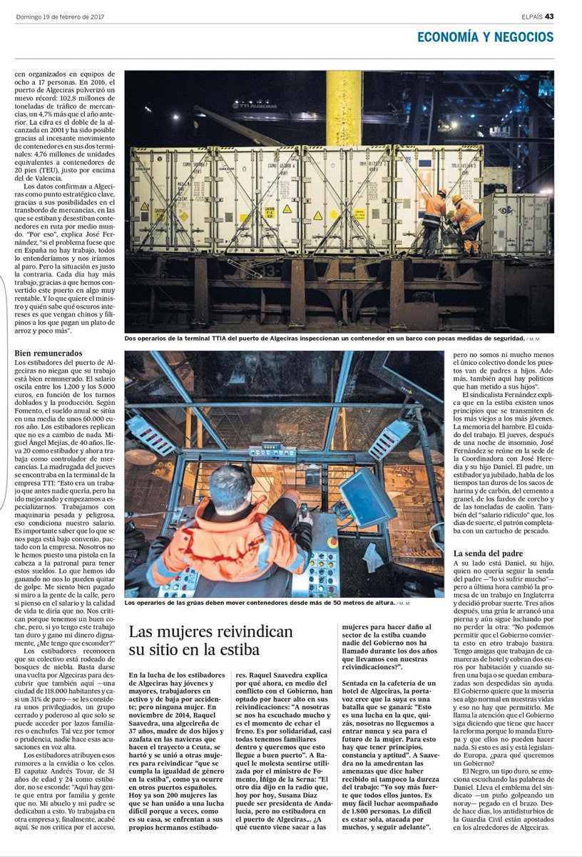 Artículo en <a href="/el_pais/">EL PAÍS</a> de hoy hablando de la lucha de los estibadores y las verdades de la profesión #TrabajoDigno #NiUnPasoAtras #SOSestiba