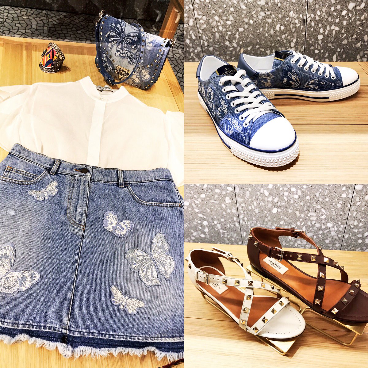 joycebartle1's tweet photo. Love the wearable, beautiful Valentino jean and lace mini &amp; sneakers! And my must have Rock-Stud flats. #Valentino #BalHarbourShops https://t.co/87nC4A9e1Q