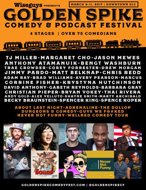 GoldenSpikeCF's tweet photo. #GSCF17 This is happening soon.  @nottjmiller @margaretcho @jimmypardo @adamraycomedy @funnybrad @TonyAtamanuik @Reddsaidit @traecrowder https://t.co/ftl3SSf8jn