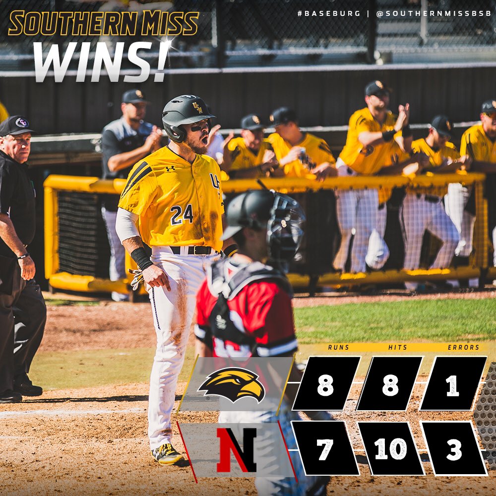 SouthernMissBSB's tweet photo. WHAT. A. COMEBACK! Golden Eagles score 8 unanswered runs to SWEEP the Huskies! https://t.co/PVgWC1UQqJ