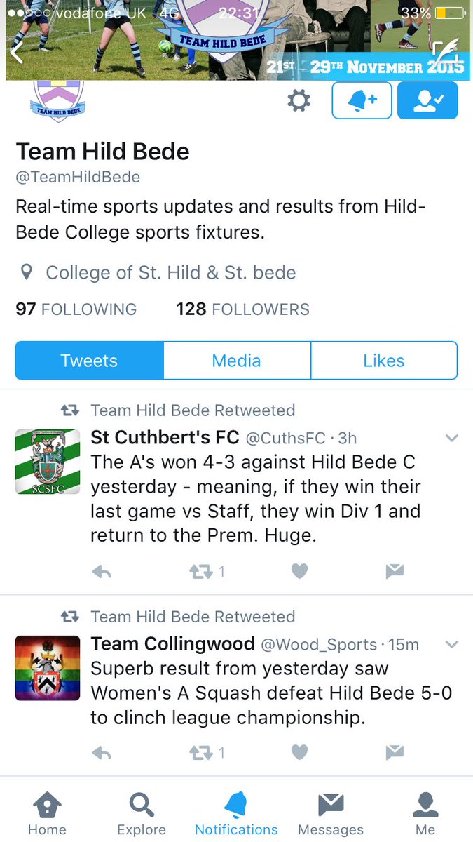 CuthsFC's tweet photo. Big fan of @TeamHildBede retweeting a wide variety of their college's several defeats. Sing it from the rooftops. https://t.co/6qvJqNJNvZ