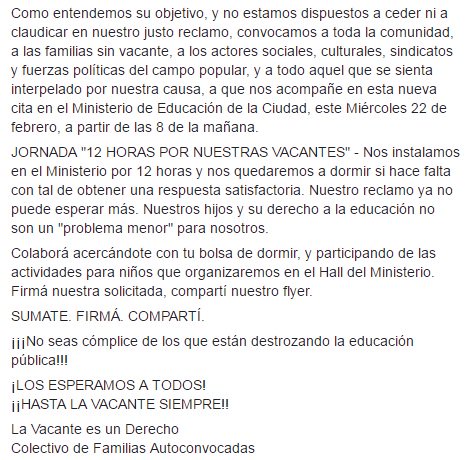 Arriba lxs que luchan! JORNADA "12 HS POR NUESTRAS VACANTES" Miércoles 22 Todos invitados! Apoyanos con tu firma docs.google.com/forms/d/e/1FAI…