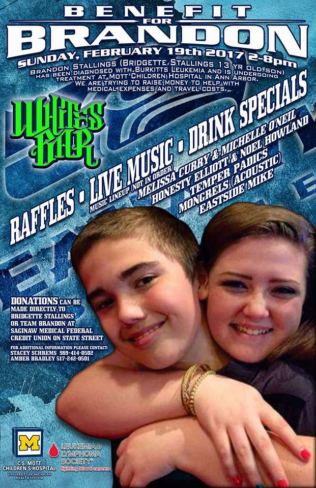 Benefit Today for Brandon! Food, Prizes, Raffles and great music 2-8pm