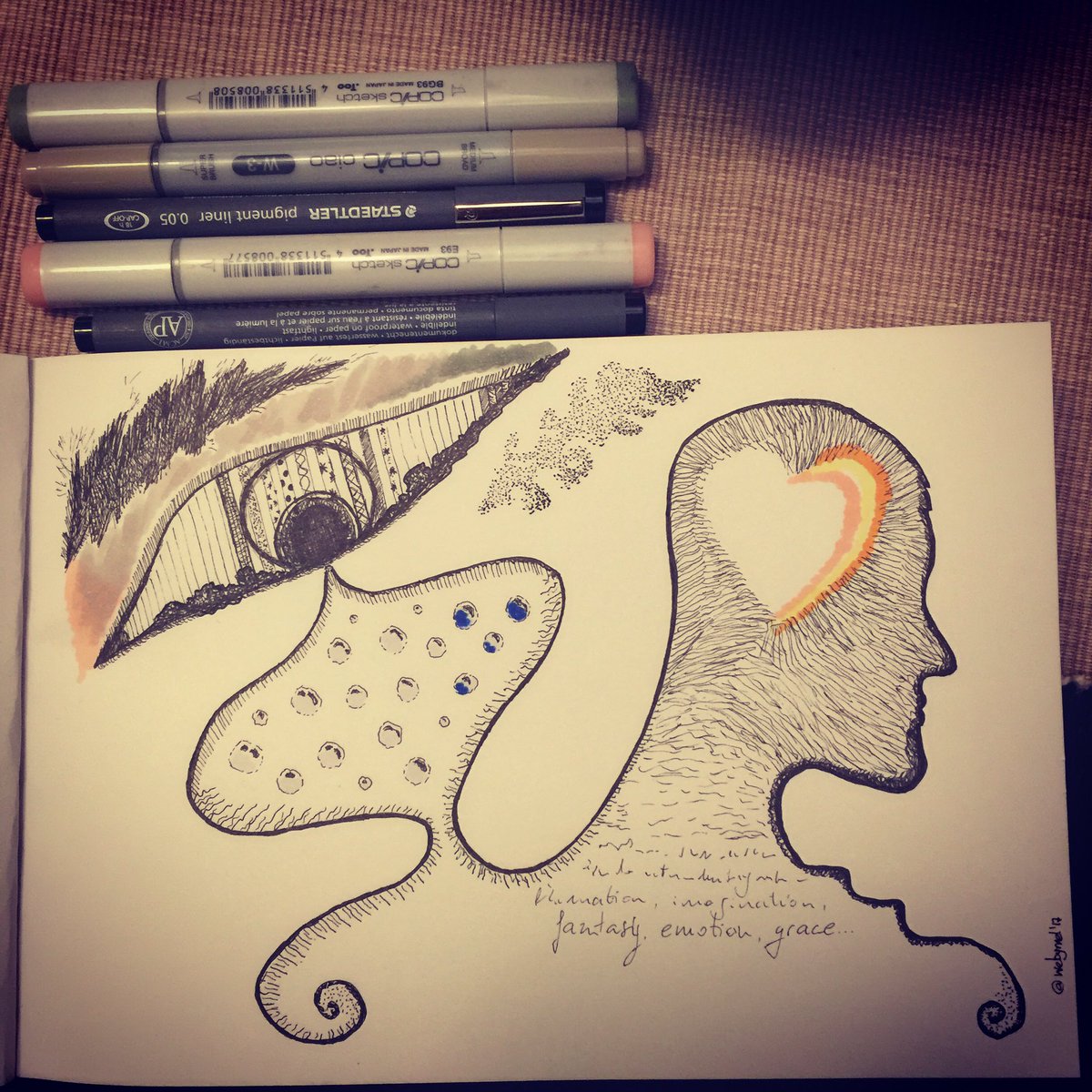 kidshilarious's tweet photo. Let your hand draw alone, energy coming from the heart #doodle #sketch #drawbyhand #copicmarker https://t.co/OTyQjSobTF
