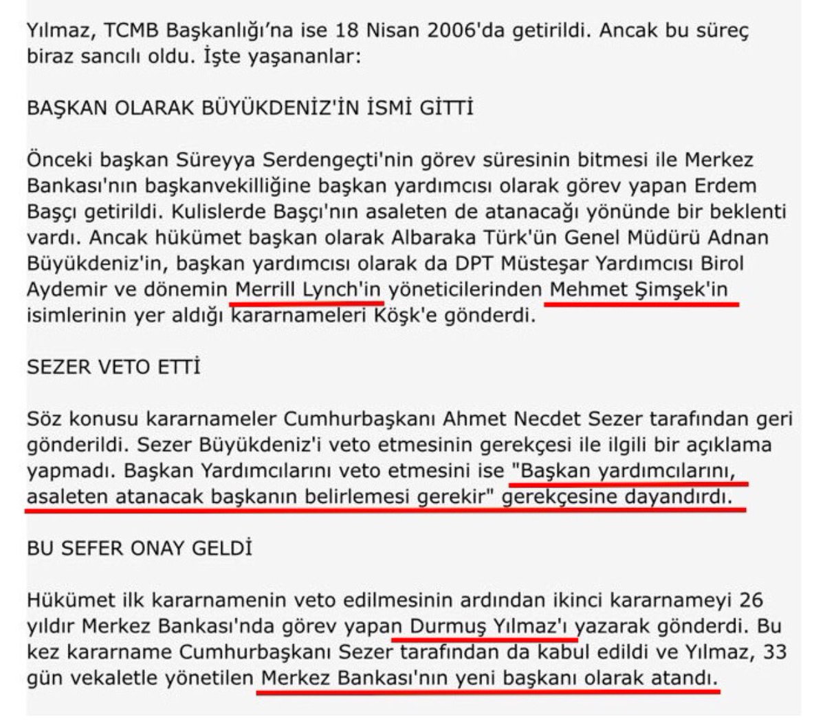 1-  Erdoğan, Sezer'in Mehmet Şimşek'i eşini başörtülü sandığı için atamadığını söylüyor. Oysa Sezer, eşi başörtülü Durmuş Yılmaz'ı atamıştı.