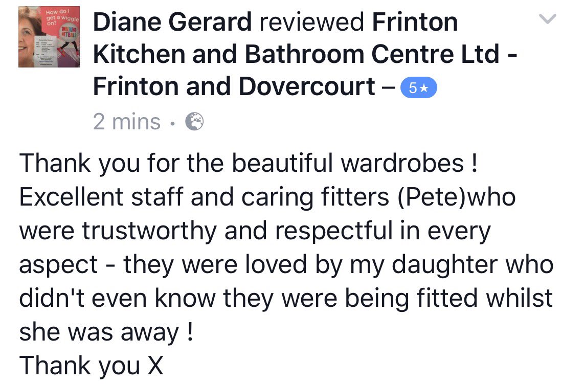 FrintonKitchens's tweet photo. Lovely review left on our Facebook page this evening ☺️ https://t.co/ORwvbMgkes