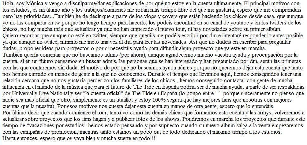 TheTideUpdateSP's tweet image. Espero que lo entendáis :( nos leemos pronto!! -Mónica