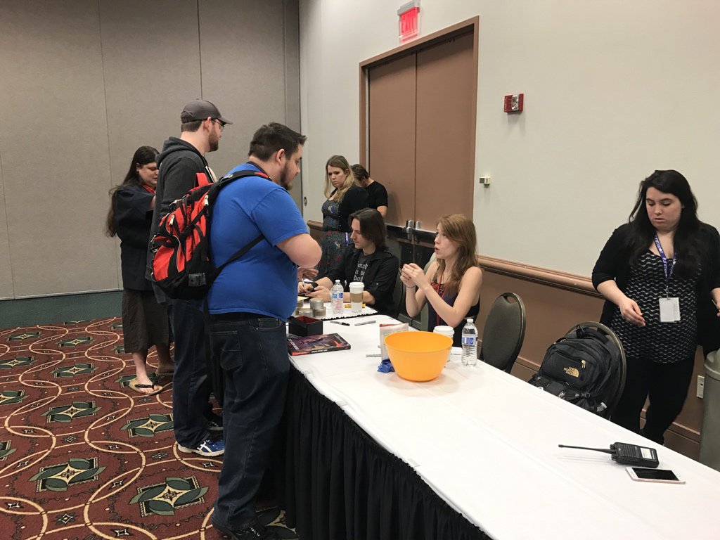 rmanly's tweet photo. I forgot to get a pic of @matthewmercer or @Marisha_Ray signing my books but I snapped this quick @StrongDraw! Good to meet you guys! 🙂 https://t.co/QQSQKyaBF8